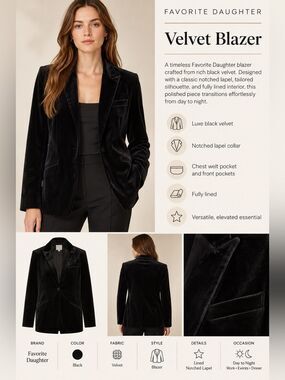 Favorite Daughter Black Velvet Blazer Size Large NWOT